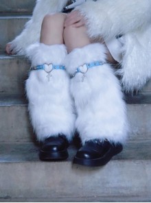 Handmade Hollow Love Cross Rivet Decorated White Plush Warm Punk Lolita Leg Covers