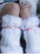 Pink Sweet PU Leather Rivet Love Cross Decoration White Plush Warm Punk Lolita Leg Covers