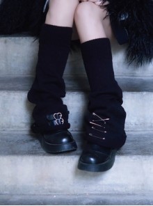 Black Heart Buckle Pin Decorate Handwork Knitted Asymmetrical Punk Lolita Leg Covers