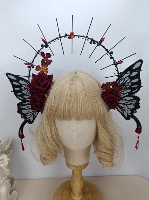 Gothic Style Black Butterfly Wings Our Lady Halo Gothic Lolita Headband