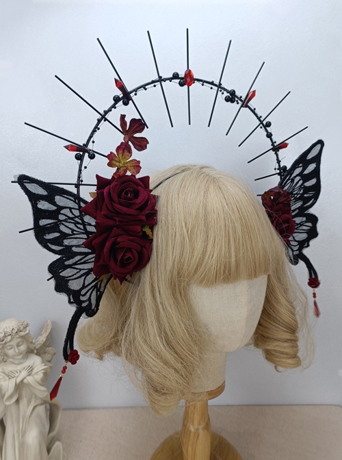 Gothic Style Black Butterfly Wings Our Lady Halo Gothic Lolita Headband