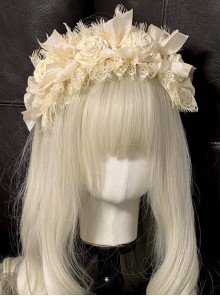 Pure Color Rose Bowknot Lace Classic Lolita Headband