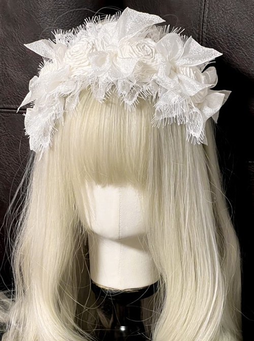 Pure Color Rose Bowknot Lace Classic Lolita Headband