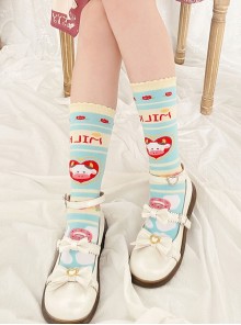 Milk Sugar Series Small Flower Donut Calf Print Blue Knitted Sweet Lolita Socks