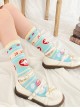 Milk Sugar Series Small Flower Donut Calf Print Blue Knitted Sweet Lolita Socks