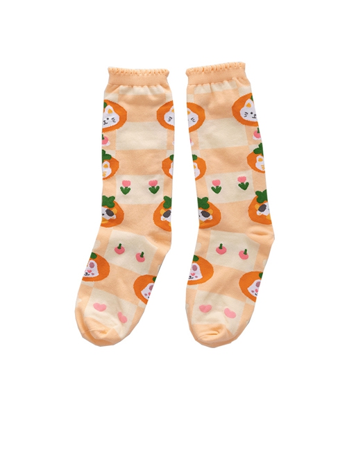 Small Orangery Series Orange Cute Kitten Calf Sweet Lolita Knitted Socks