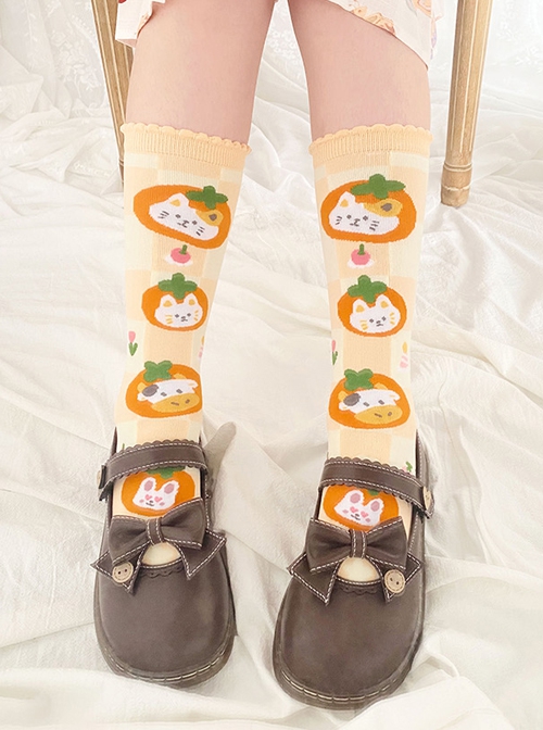 Small Orangery Series Orange Cute Kitten Calf Sweet Lolita Knitted Socks