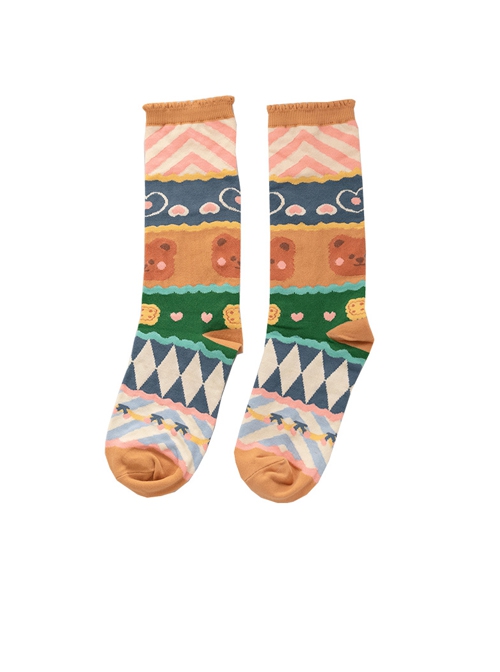 Retro Bear Series Cute Spring Summer Knitted Bear Sweet Lolita Socks