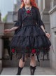 Trainee Witch Series Black Square Neck Rose Jacquard Gothic Lolita Sleeveless Top Skirt Split Suit