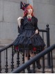 Trainee Witch Series Black Square Neck Rose Jacquard Gothic Lolita Sleeveless Top Skirt Split Suit