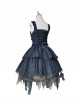 Trainee Witch Series Black Square Neck Rose Jacquard Gothic Lolita Sleeveless Top Skirt Split Suit