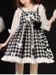 Meow Claw Planet Series Black-White Plaid Cute Cat Claw Leopard Print Bowknot Sweet Lolita Sleeveless Dress