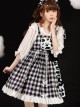 Meow Claw Planet Series Black-White Plaid Cute Cat Claw Leopard Print Bowknot Sweet Lolita Sleeveless Dress