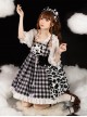 Meow Claw Planet Series Black-White Plaid Cute Cat Claw Leopard Print Bowknot Sweet Lolita Sleeveless Dress