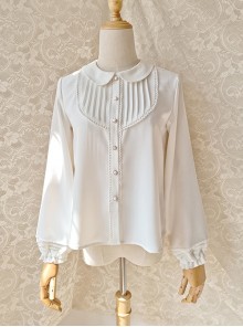 White Chiffon Doll Collar Simple Cute Daily Commuting All-Match Classic Lolita Long-Sleeved Shirt