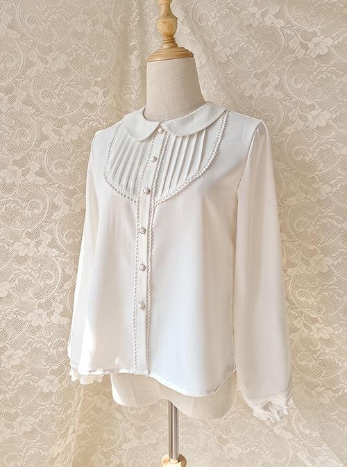 White Chiffon Doll Collar Simple Cute Daily Commuting All-Match Classic Lolita Long-Sleeved Shirt