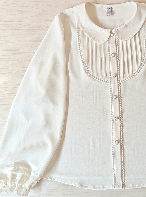 White Chiffon Doll Collar Simple Cute Daily Commuting All-Match Classic Lolita Long-Sleeved Shirt