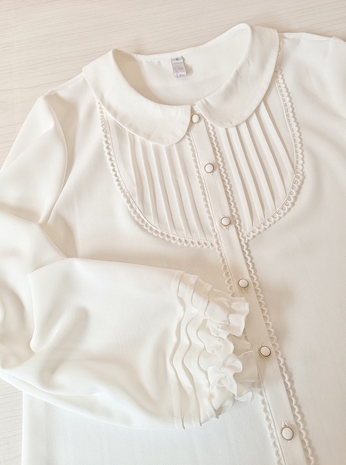 White Chiffon Doll Collar Simple Cute Daily Commuting All-Match Classic Lolita Long-Sleeved Shirt