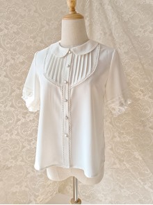 Summer Cute Doll Collar White Chiffon Classic Lolita Daily All-Match Short-Sleeved Shirt