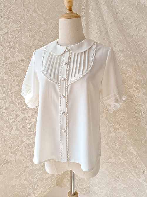 Summer Cute Doll Collar White Chiffon Classic Lolita Daily All-Match Short-Sleeved Shirt