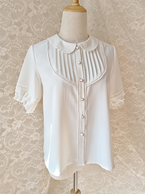 Summer Cute Doll Collar White Chiffon Classic Lolita Daily All-Match Short-Sleeved Shirt