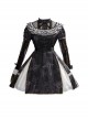 Sweetheart Witch Series Stand Collar Translucent Mesh Design Stitching Sleeves Printed Lace Sweet Lolita Long-Sleeved Dress