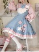 Plum Flower Snow Rabbit Series Sweet Lolita Blue Pink Plum Flower Bowknot Decoration Long Sleeve Shirt Sleeveless Dress Set