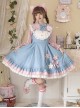 Plum Flower Snow Rabbit Series Sweet Lolita Blue Pink Plum Flower Bowknot Decoration Long Sleeve Shirt Sleeveless Dress Set