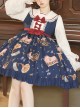 Bear Orchestra Series Retro British Style Piano Note Printing Bowknot Cute Elegant Sweet Lolita Long-Sleeved Dress