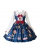 Bear Orchestra Series Retro British Style Piano Note Printing Bowknot Cute Elegant Sweet Lolita Long-Sleeved Dress