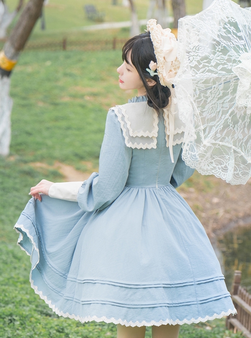 Mint Spring Butterfly Series Blue Elegant Butterfly Embroidery Lace Classic Lolita Long Sleeve Lolita Suit