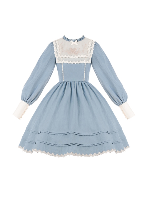 Mint Spring Butterfly Series Blue Elegant Butterfly Embroidery Lace Classic Lolita Long Sleeve Lolita Suit