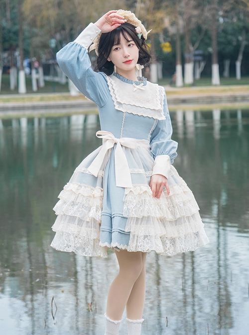 Mint Spring Butterfly Series Blue Elegant Butterfly Embroidery Lace Classic Lolita Long Sleeve Lolita Suit