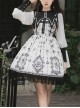 Personality Pointed Teeth Collar Design Leg Of Lamb Sleeve Butterfly Magic Print Black White Gothic Lolita Long-Sleeved Dress