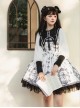 Personality Pointed Teeth Collar Design Leg Of Lamb Sleeve Butterfly Magic Print Black White Gothic Lolita Long-Sleeved Dress