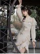 Chinese Style Improved Cheongsam Stand Collar Stitching Translucent Lace Camellia Flower Embroidery Classic Lolita Long-Sleeved Dress