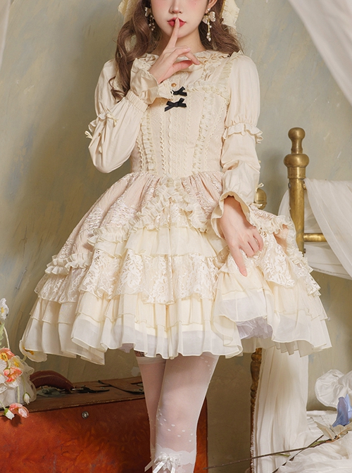 Music Box Series Elegant Pure Color Ballet Style Irregular Lace Cake Dress Classic Lolita Sleeveless Dress