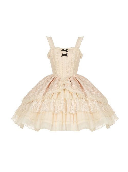 Music Box Series Elegant Pure Color Ballet Style Irregular Lace Cake Dress Classic Lolita Sleeveless Dress