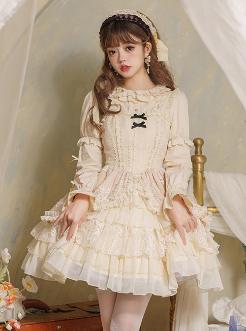 Music Box Series Elegant Pure Color Ballet Style Irregular Lace Cake Dress Classic Lolita Sleeveless Dress