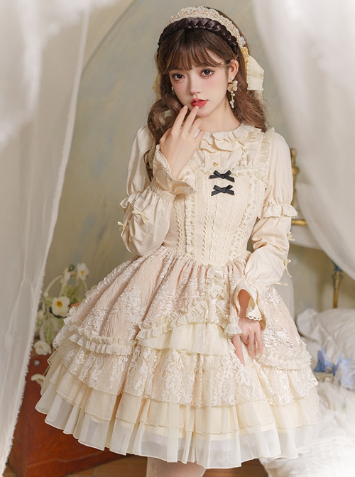 Music Box Series Elegant Pure Color Ballet Style Irregular Lace Cake Dress Classic Lolita Sleeveless Dress