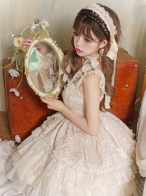 Music Box Series Elegant Pure Color Ballet Style Irregular Lace Cake Dress Classic Lolita Sleeveless Dress