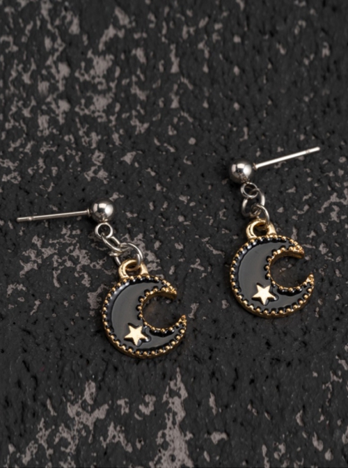 Black Moon Star Alloy Handmade Accessories Gothic Lolita Ear Studs