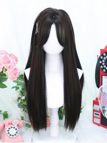 Black Natural Middle Score Bangs Long Straight Hair Classic Lolita Wig