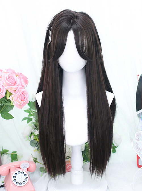 Black Natural Middle Score Bangs Long Straight Hair Classic Lolita Wig