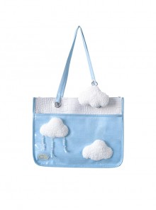 Blue PU Leather White Plush Cloud Commuter Casual All-Match Large-Capacity Classic Lolita Portable Shoulder Bag