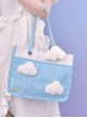 Blue PU Leather White Plush Cloud Commuter Casual All-Match Large-Capacity Classic Lolita Portable Shoulder Bag