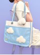 Blue PU Leather White Plush Cloud Commuter Casual All-Match Large-Capacity Classic Lolita Portable Shoulder Bag