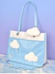 Blue PU Leather White Plush Cloud Commuter Casual All-Match Large-Capacity Classic Lolita Portable Shoulder Bag