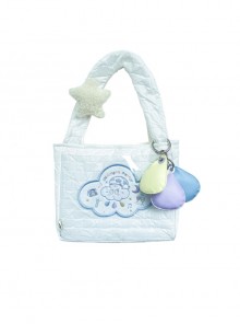 Summer White Clouds Embroidery Plush Star Decoration Cute Canvas Bag Sweet Lolita Portable Bag