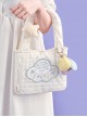 Summer White Clouds Embroidery Plush Star Decoration Cute Canvas Bag Sweet Lolita Portable Bag